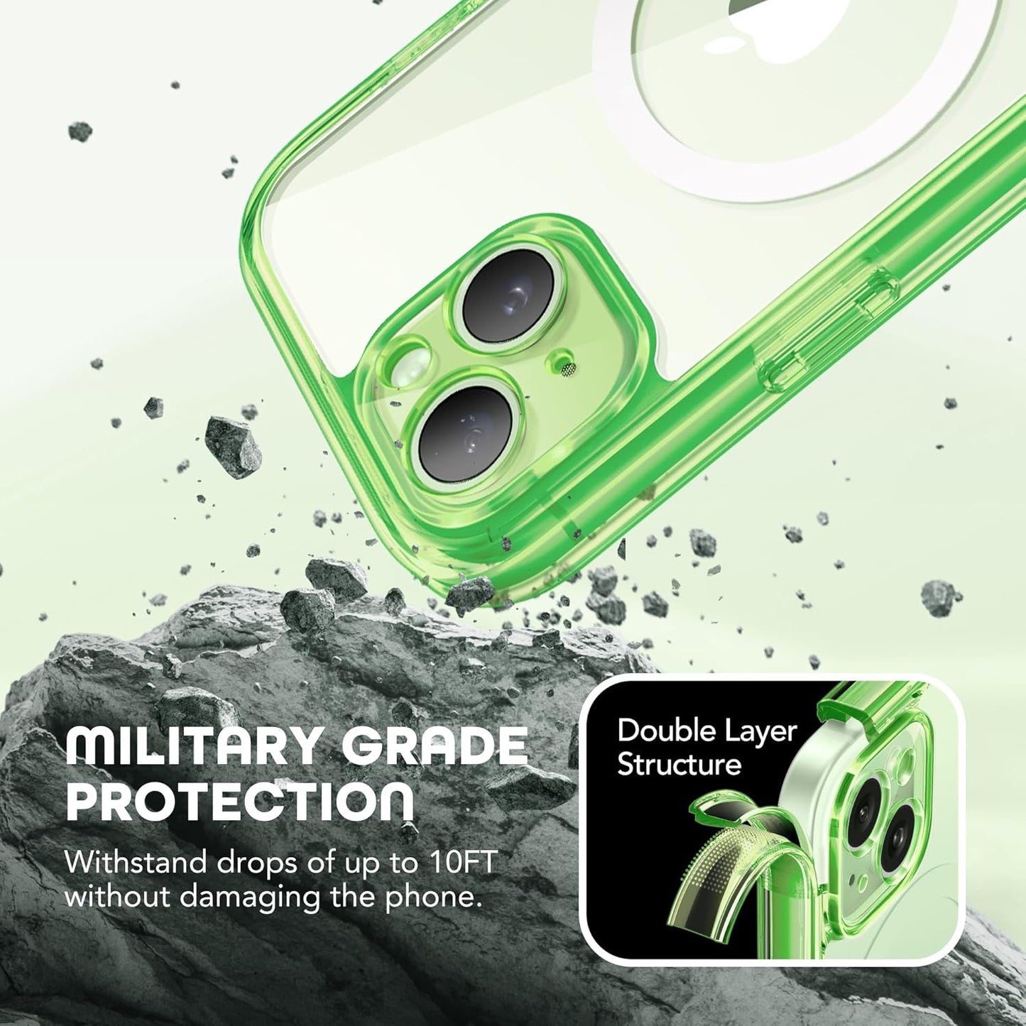 Magnetic for iPhone 15 Plus Case, Compatible with MagSafe, Built-in Privacy Screen Protector and Camera Protection, Anti Spy Full Body Dustproof Shockproof Hard Phone Case 6.7", Bright Green