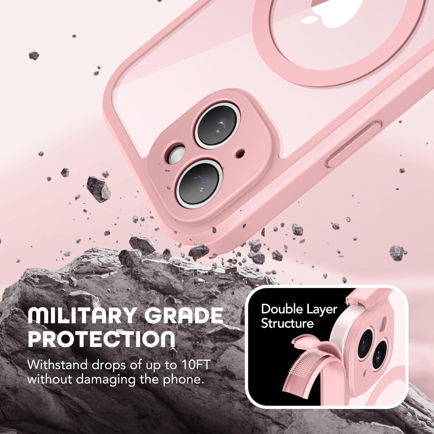 Magnetic for iPhone 15 Case, Compatible with MagSafe, Built-in Privacy Screen Protector and Camera Protection, Anti Spy Full Body Dustproof Shockproof Hard Phone Case 6.1", Pink