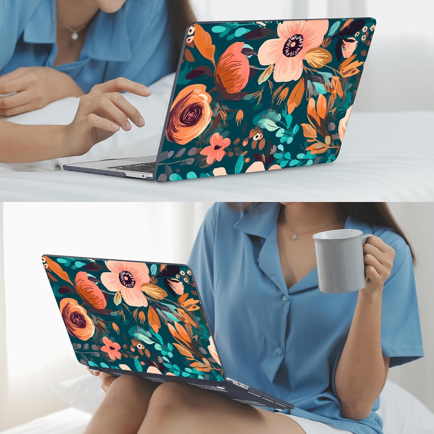 Mektron for MacBook Air 13 Case A1466/A1369 (2010-2017 Release), Snap-on Plastic Hard Shell Cover for MacBook Air 13.3 inch with Keyboard Cover, Abstract Florals
