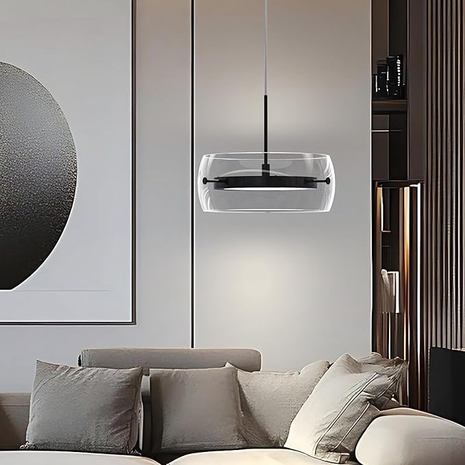 Pendant Lights Kitchen Island Dual-Sided LED Lighting, Adjustable Hanging Length,Clear Glass Shade, Dimmable, Modern Ceiling Light Fixture for Dining Room, Bar, Living Room, Matte Black