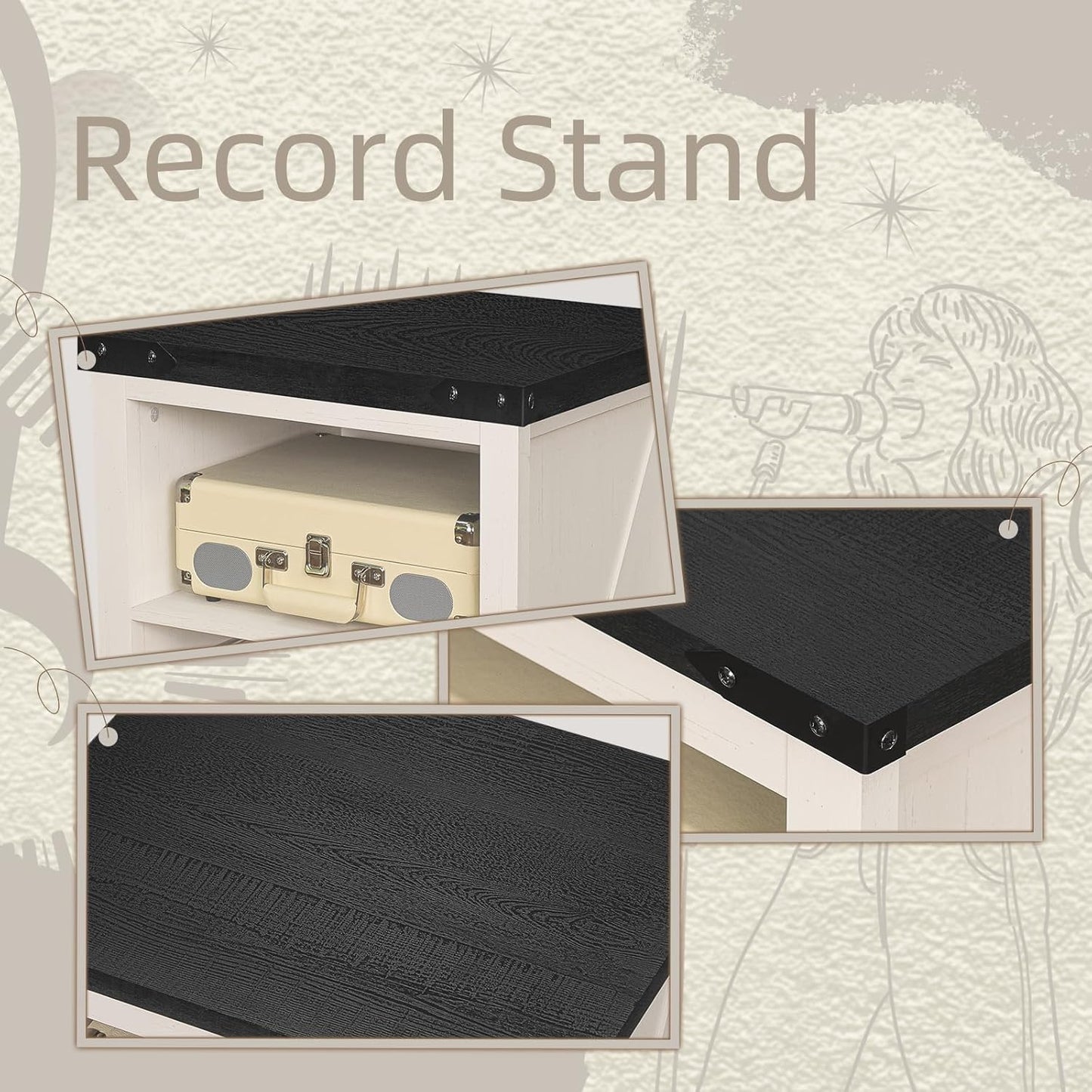 Record Player Stand with Vinyl Record Storage Holds up to 160 Albums,Large Wood Record Player Table Dispaly Shelf,White Turntable Stand Cabinet for Living Room,Bedroom,Office 8