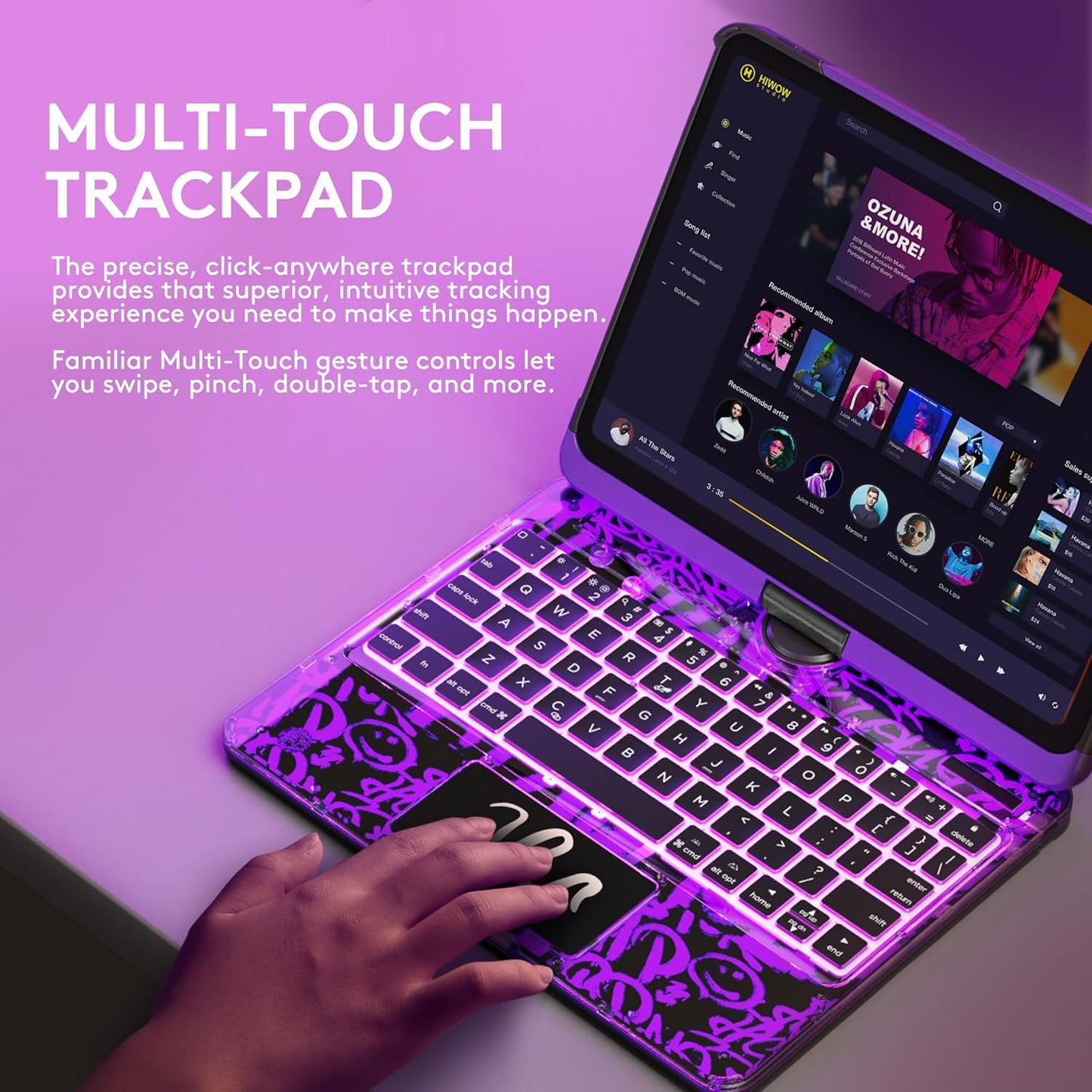 GUSGU Transparent Case with Wireless Keyboard only for 2024 iPad Pro 13-in.(M4), 7 Colors Backlight, Trackpad, 360°Rotating Stand for iPad Pro 13, Tech Style