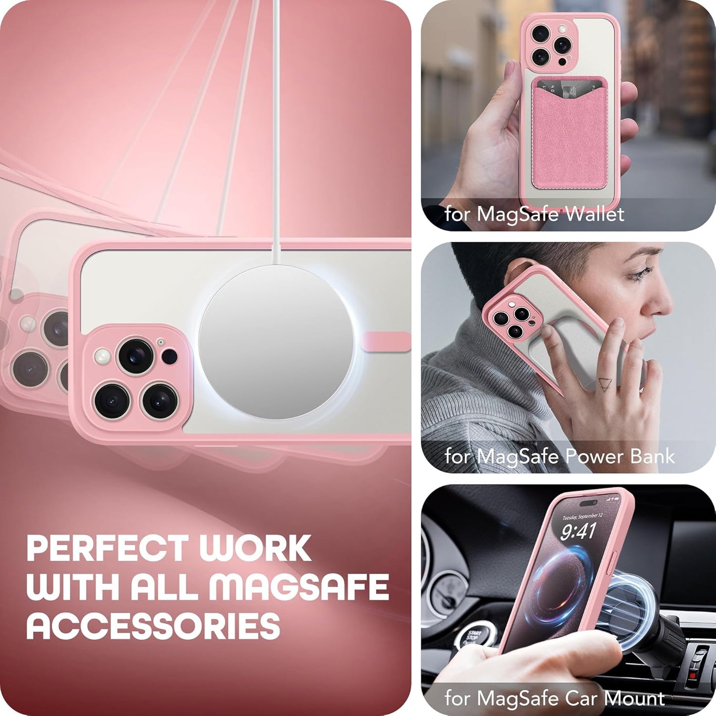 Magnetic for iPhone 15 Pro Max Case, Compatible with MagSafe, Built-in Privacy Screen Protector and Camera Protection, Anti Spy Full Body Dustproof Shockproof Hard Phone Case 6.7", Pink