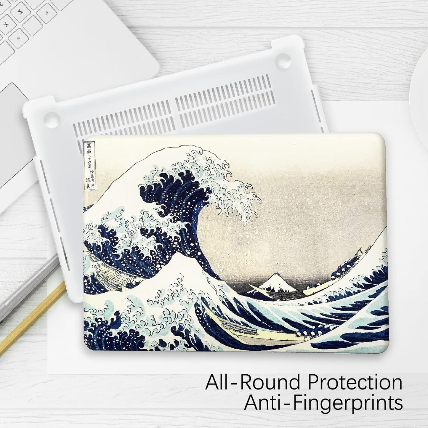 Compatible with MacBook Pro 13 inch Art Case Skin, 2022, 2021, 2020-2016 Release A2289/A2251/A2338 M1 Pattern Gray Hard Shell with Keyboard Cover & Screen Protector (The Great Wave by Hokusai)
