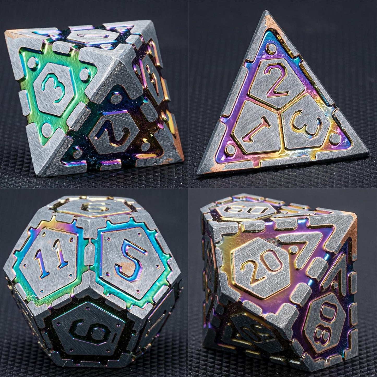 DND Metal Dice Set, Polyhedral Dice Set for RPG D&D Dice with Cracks Dungeons and Dragons Dice Set for RPG TTRPG D&D Die with Gift Case(Silver and Coloured Ink-1)