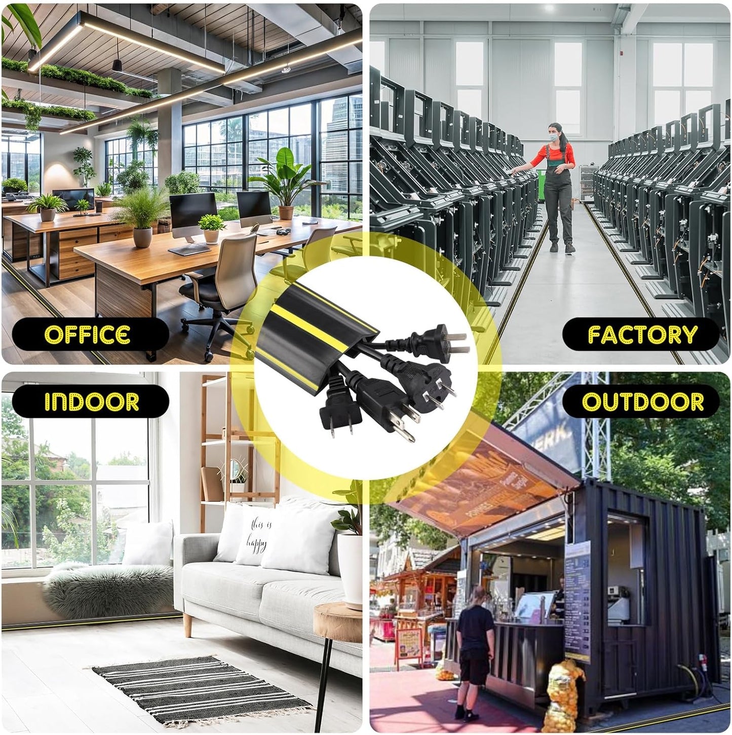 Pangda 10 FT Floor Cable Cover Heavy Duty Cord Cover Protector Power Cable Protector Soft Extension, Organize and Protect Wire on Floor for Home Office or Outdoor Settings (Black, Yellow)
