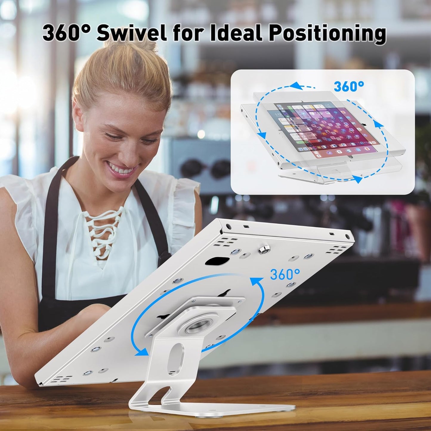 AboveTEK Anti-Theft Tablet Stand – iPad Locking & Security Stand, Countertop & Wall Mount POS Stand, 360° Swivel Kiosk Stand for iPad/iPad Air/iPad Pro – Ideal for Retail Business (White)