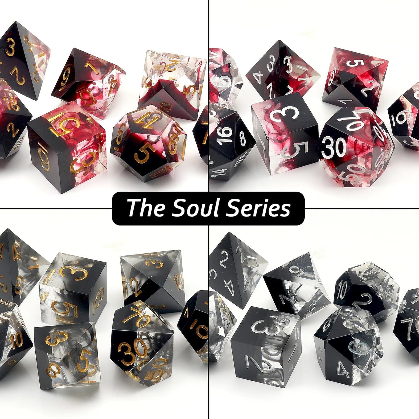 Haxtec Sharp Edge Dice Set DND Dice Set with Dice Case Handmade Black Swirls Resin D&D Dice Set for TTRPGs Compatible with Dungeons and Dragons Gifts-Dark Soul
