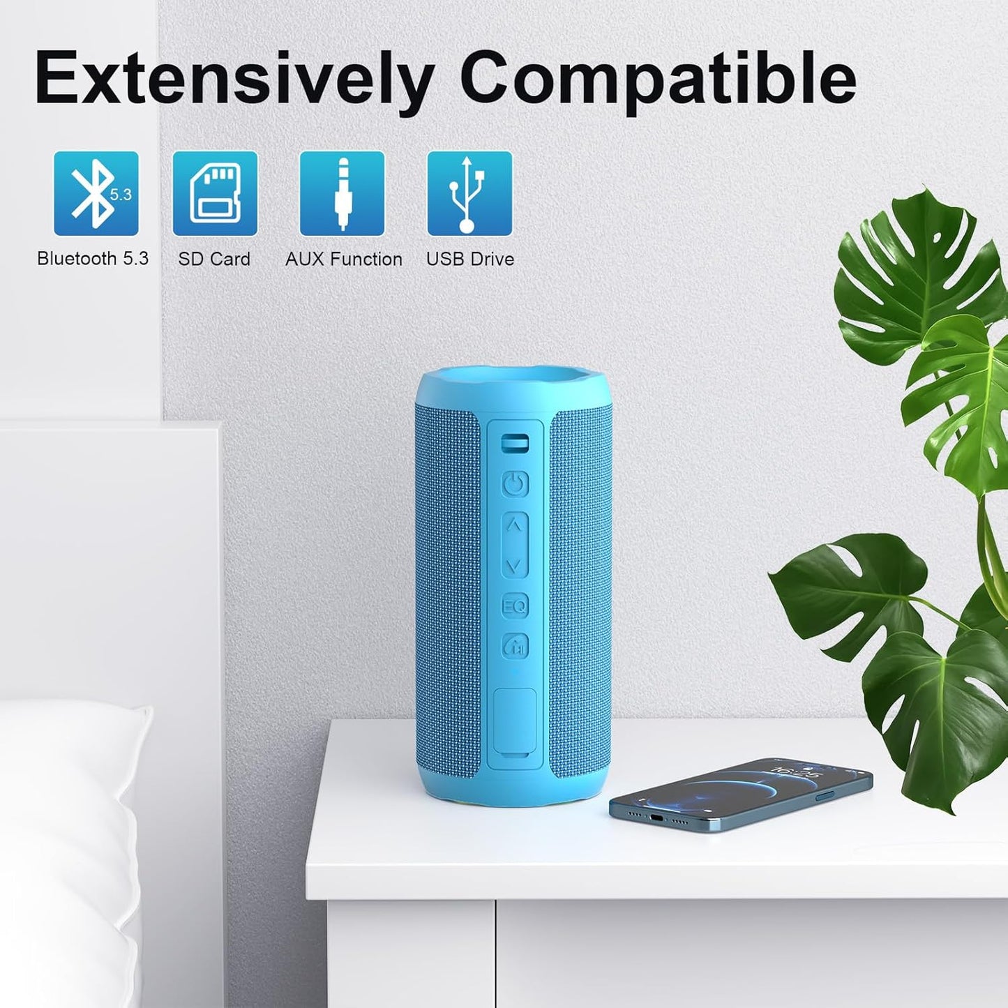 Ortizan Wireless Portable Bluetooth Speaker, IPX7 Waterproof, Dustproof and Rustproof, Powerful 24W Sound, Enhanced Bass, 30-Hour Battery, 360° Party Light, and Stereo Pairing (BT 5.3), Gifts - Blue