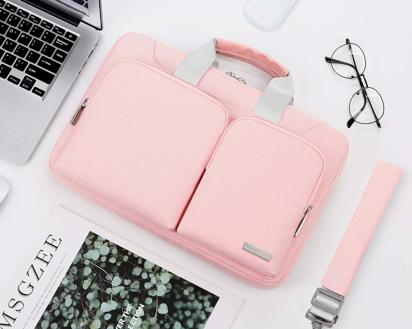 Lacdo 360° Protective Laptop Shoulder Bag for 13 inch New MacBook Air M4 A3240 2025, M3 A3113, M2 A2681, M1 A2337 A2179 A1932 2024-2018 | 13 inch MacBook Pro M2 M1 A2338 A2251 A2289 Computer Bag, Pink