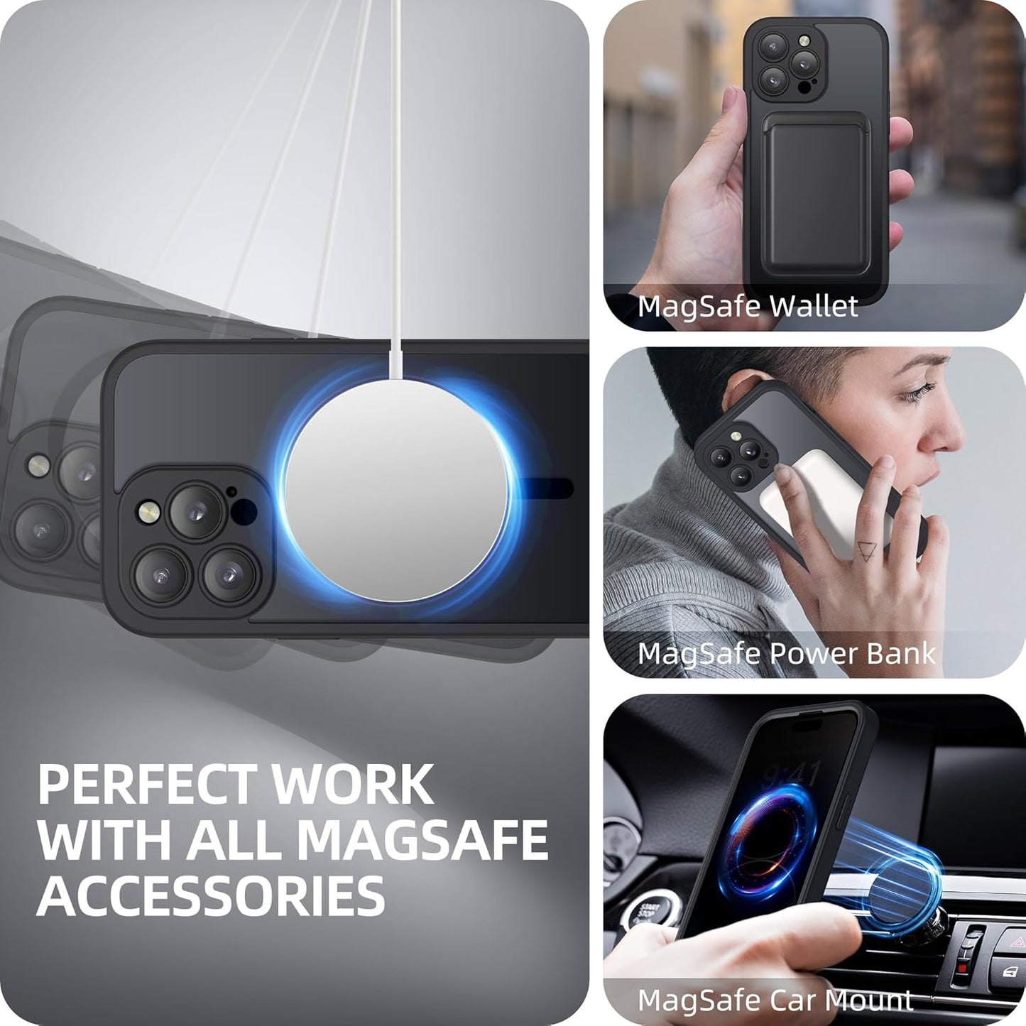 BERFY Magnetic for iPhone 14 Pro Max Case, Compatible with MagSafe,Built-in Privacy Screen Protector and Upgraded Camera Protection,Anti-Spy Full Body Shockproof Phone Case for 14 Pro Max,Matte Black