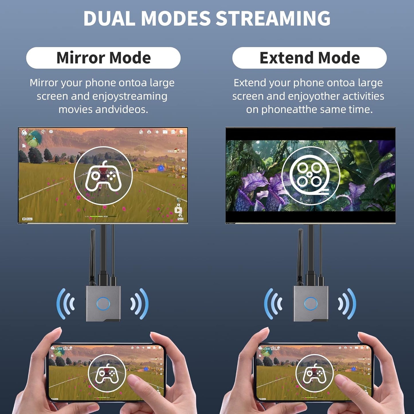 Wireless HDMI Display Dongle Adapter 4K, Wireless Receiver, Streaming Media Video/Audio/File HDMI Wireless Extender from Laptop, PC, Smartphone to HDTV Projector Monitor