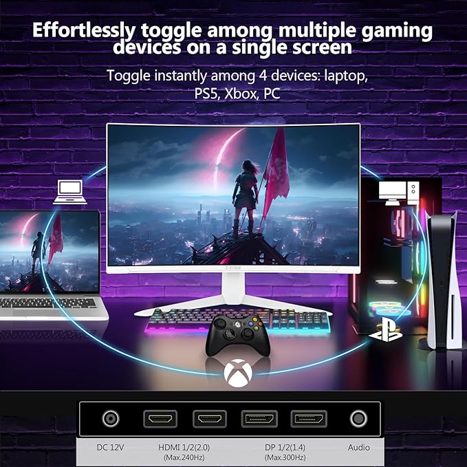 Z-Edge 27 inch Curved Gaming Monitor, FHD 1080P 300Hz Curved Monitor 1500R Computer Monitor, MPRT 1ms Monitor, 16.7M Colors, UG27S 2X DP 1.4 Ports and 2X HDMI 2.0 Ports (White