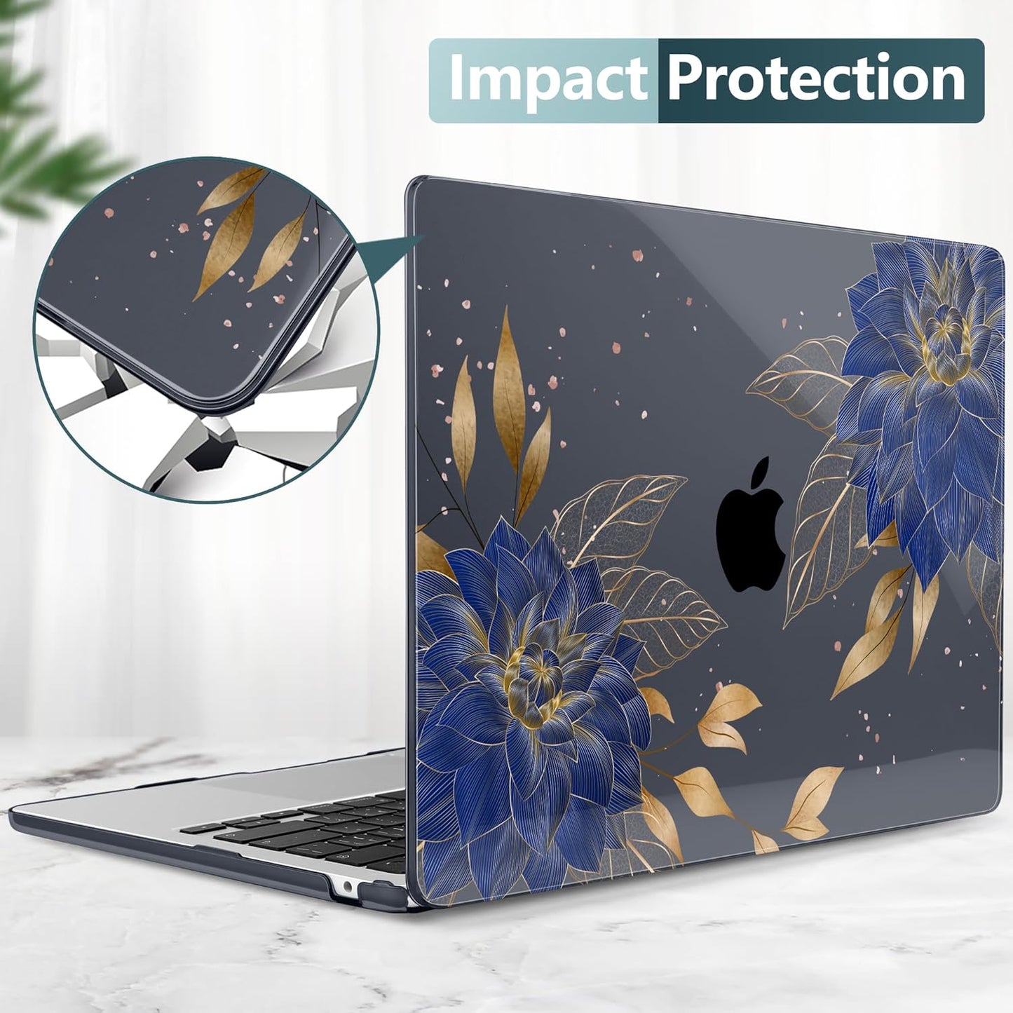 TWOLSKOO for M4 MacBook Air 13.6 inch Case 2025-2022 Release M4 A3240 M3 A3113 M2 A2681, Plastic Hard Shell & Screen Protector & Keyboard Cover & Trackpad Film, Dahlia Flowers