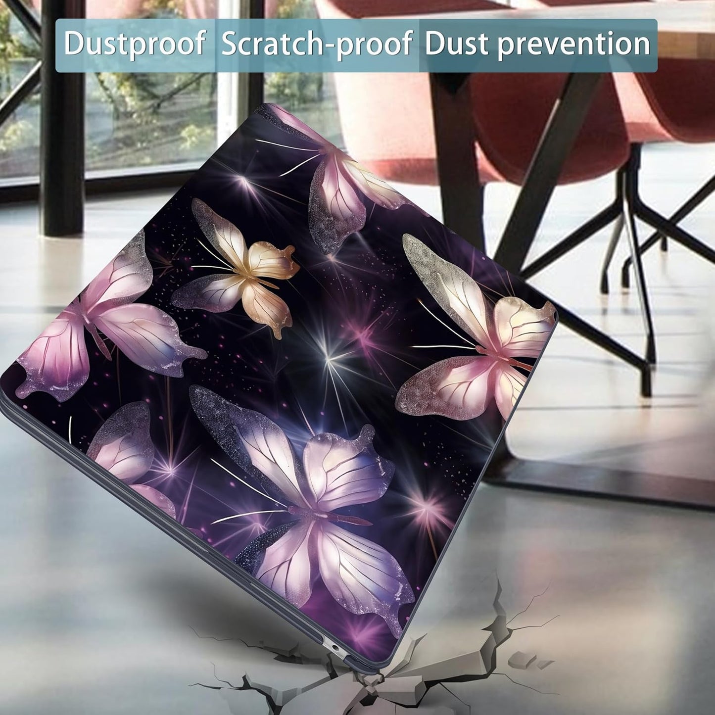 Mektron for 2025 M4 MacBook Air 13.6 Inch A3240 Case Fits 2023 A2681 M2 2024 A3113 M3 Chip with Liquid Retina Display, Printed Plastic Hard Shell Cover for MacBook Air 13.6", Glittering Butterfly