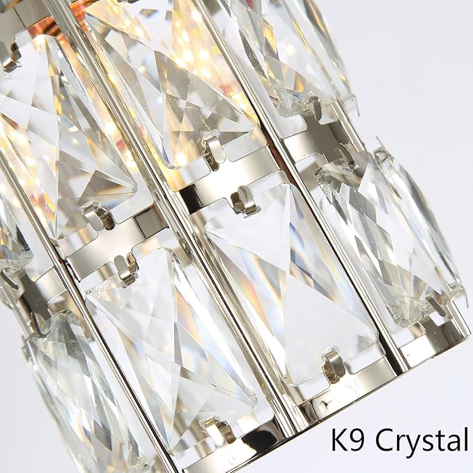 9-Lights Modern Crystal LED Dimmable for Staircase Foyer High Ceiling Chandeliers Hallway Nickel