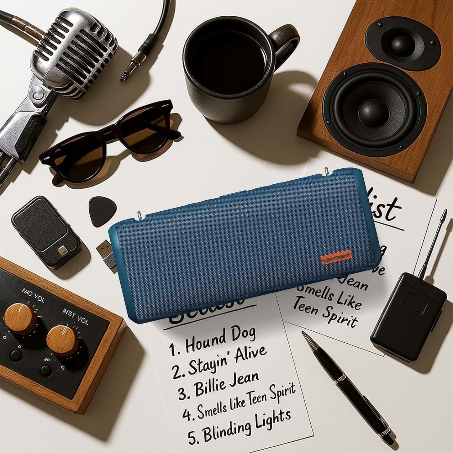 Vibe Pro Outdoor Bluetooth Speaker, 80W Peak Loud Portable Wireless Speaker, Waterproof IPX65, Deep Bass, RGB Lights, Studio Quality Sound Powered by Waves Audio, Party & Pool Ready (Blue)