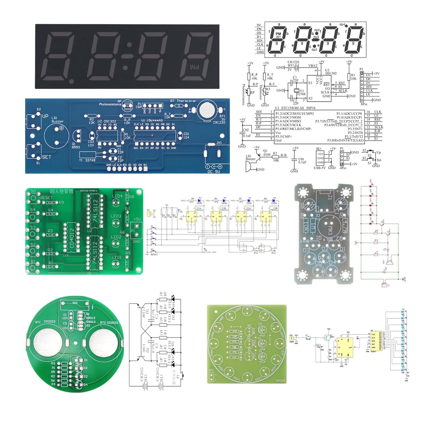 Soldering Practice Kit DIY RGB Alarm Clock Green Sound Sensor RGB Gyro Red Responder Red Flash Turntable Electronics Projects Simple Welding Skills Plug-in Circuit Kit for DIYers (04SZ5-1)