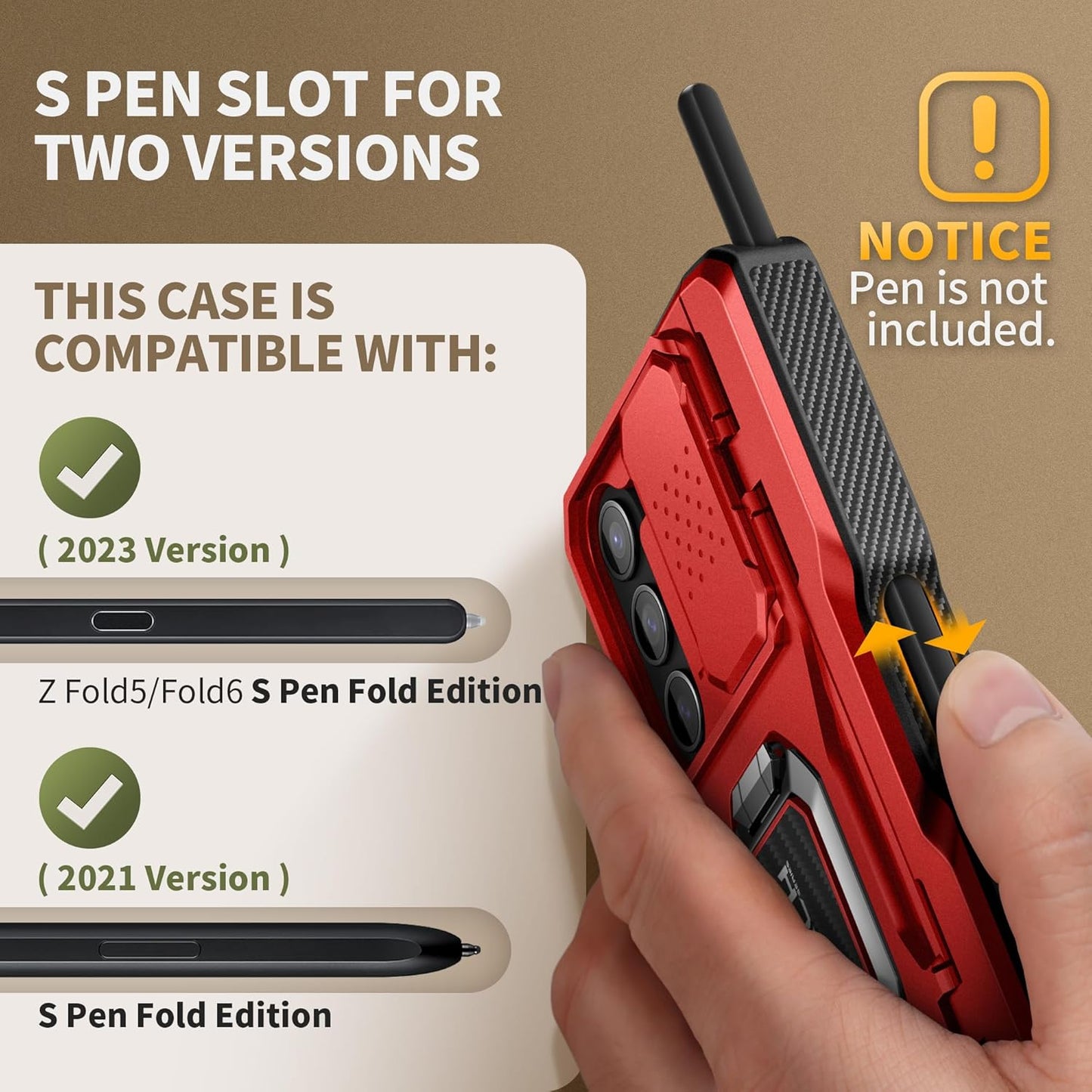 TONGATE for Z Fold 6 Case with Ring Stand, Built-in S Pen Holder & Glass Screen Protector Shockproof Rugged Z6 Phone Case with Slide Camera Cover & Belt Clip for Samsung Galaxy Z Fold 6 2024, Red
