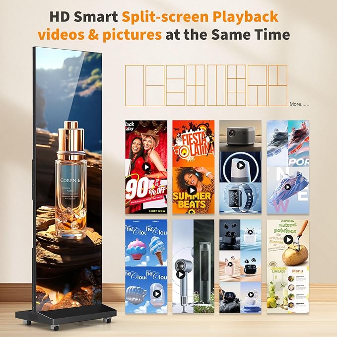 80" Seamless Splicing LED Display, Foldable Poster Screen with P1.86 Digital Signage Display LED Totem with USB/HDMI/WiFi/Remote