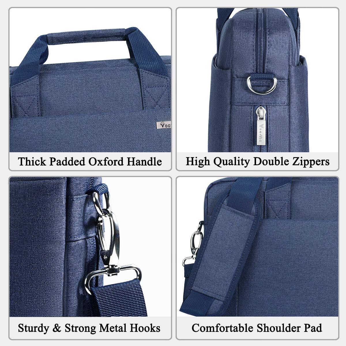 Voova Laptop Bag Case 15 15.6 16 Inch, Computer Sleeve Messenger Bag with Shoulder Strap Expandable Waterproof Business Briefcase for Men Women to Work Travel School, Fit 14-16 Inch Laptop, Blue