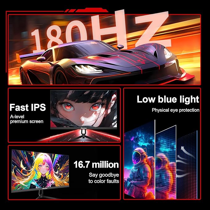 23.8-inch 180Hz Gaming Monitor,Full HD (1920 x 1080),100% sRGB Fast-IPS Panel Computer Monitor, VESA 75 * 75mm Compatible, 1000:1 Contrast Ratio, HDMI & DP & USB Ports (R23 Blitz)