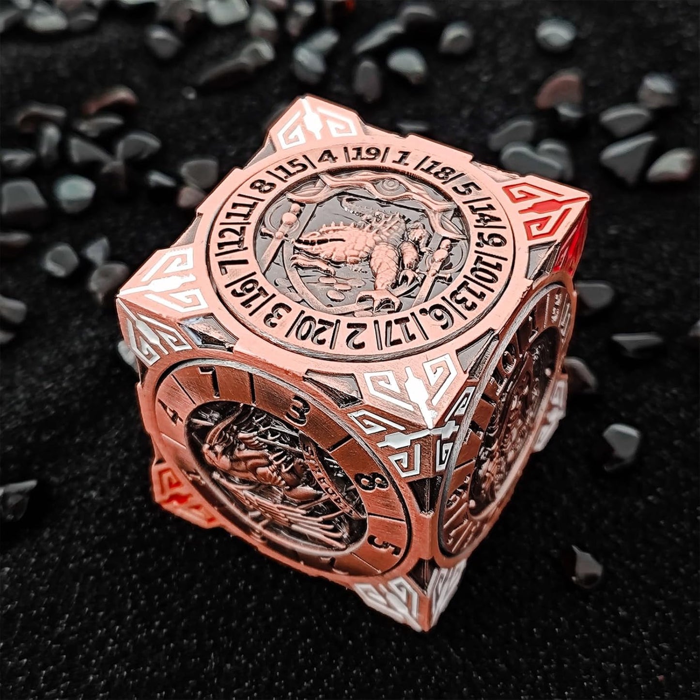 Spinner Dice 7-in-1 Metal DND Set – Premium Copper RPG Dice with 3D Monster Reliefs, Gyro Spinner & Collector’s Box for D&D,Classic Bronze Color