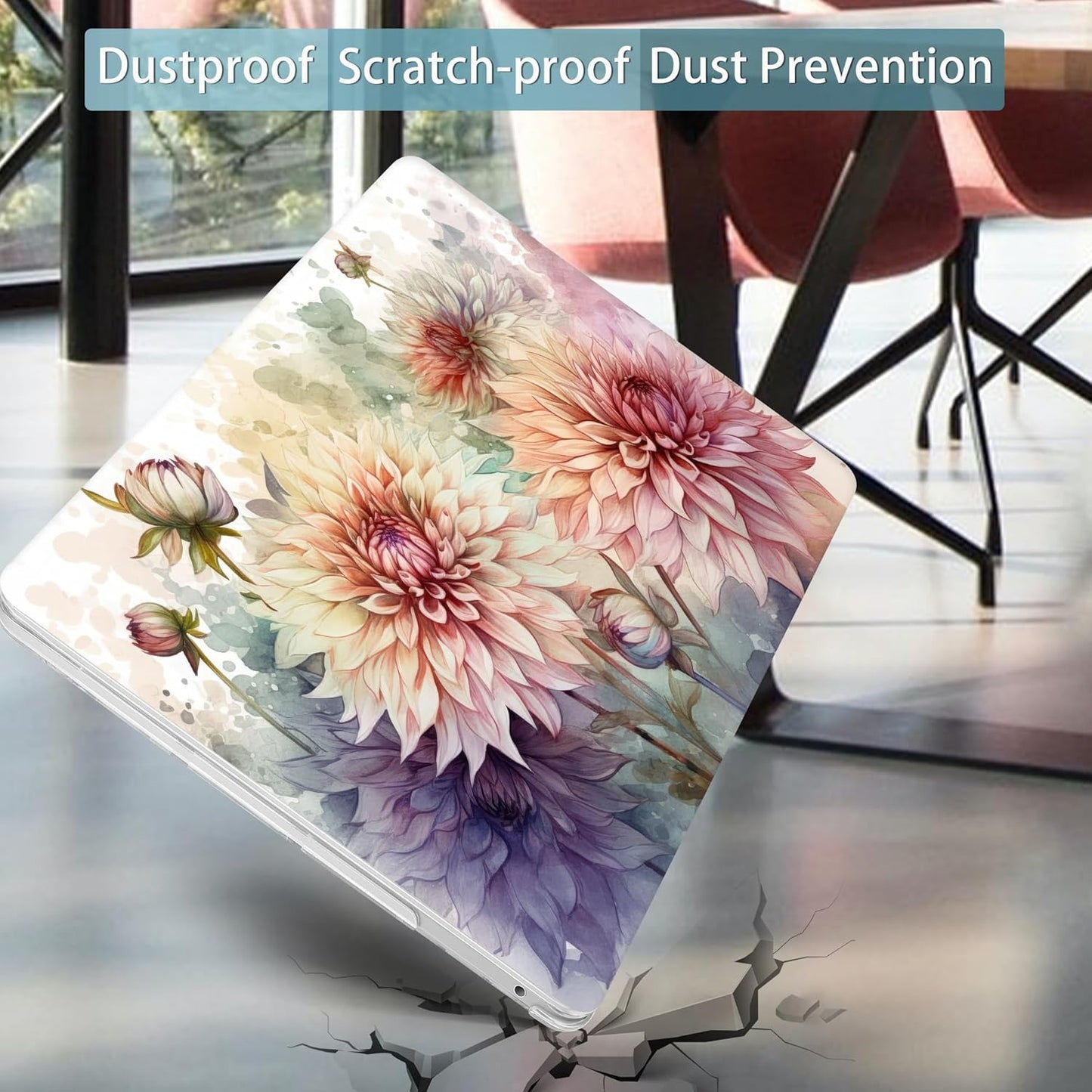 Mektron for MacBook Pro 13-inch Case 2022 2021 2020 Release A2338 M2 M1 A2289 A2251, Printed Plastic Hard Shell Cover for New MacBook Pro 13.3-inch Touch Bar Fits Touch ID, Watercolor Dahlias