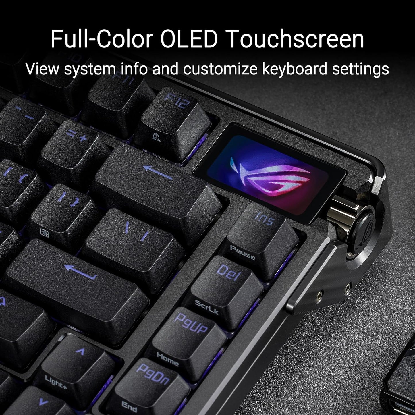 ROG Azoth Extreme 75 Custom Gaming Keyboard, Aluminum Chassis, Carbon Fiber Positioning Plate, Adjustable Gasket Mount, Three-Layer Dampening, Color OLED Touchscreen, ROG NX Snow Switches, PBT Keycaps