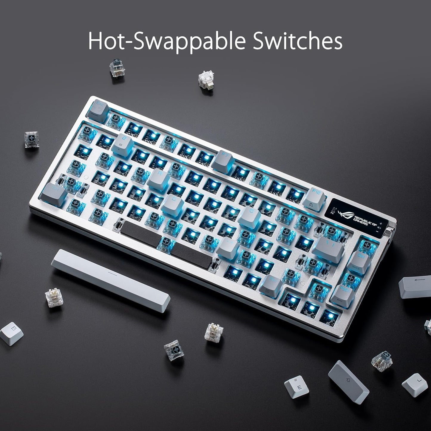 ASUS ROG Azoth 75% Wireless DIY Custom Gaming Keyboard, OLED Display, Three-Layer Dampening, Hot-Swappable ROG NX Snow Switches & Keyboard Stabilizers, PBT Keycaps, RGB-White