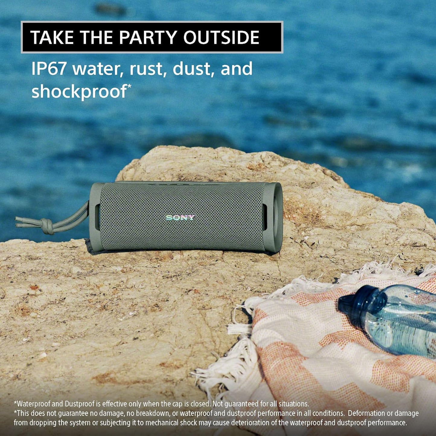 Sony ULT Field 1 Waterproof Portable Bluetooth Speaker, Enhanced Bass, 12h Battery, IP67 Rated Dustproof Shockproof Rustproof, Detachable Strap SRSULT10H, Forest Gray