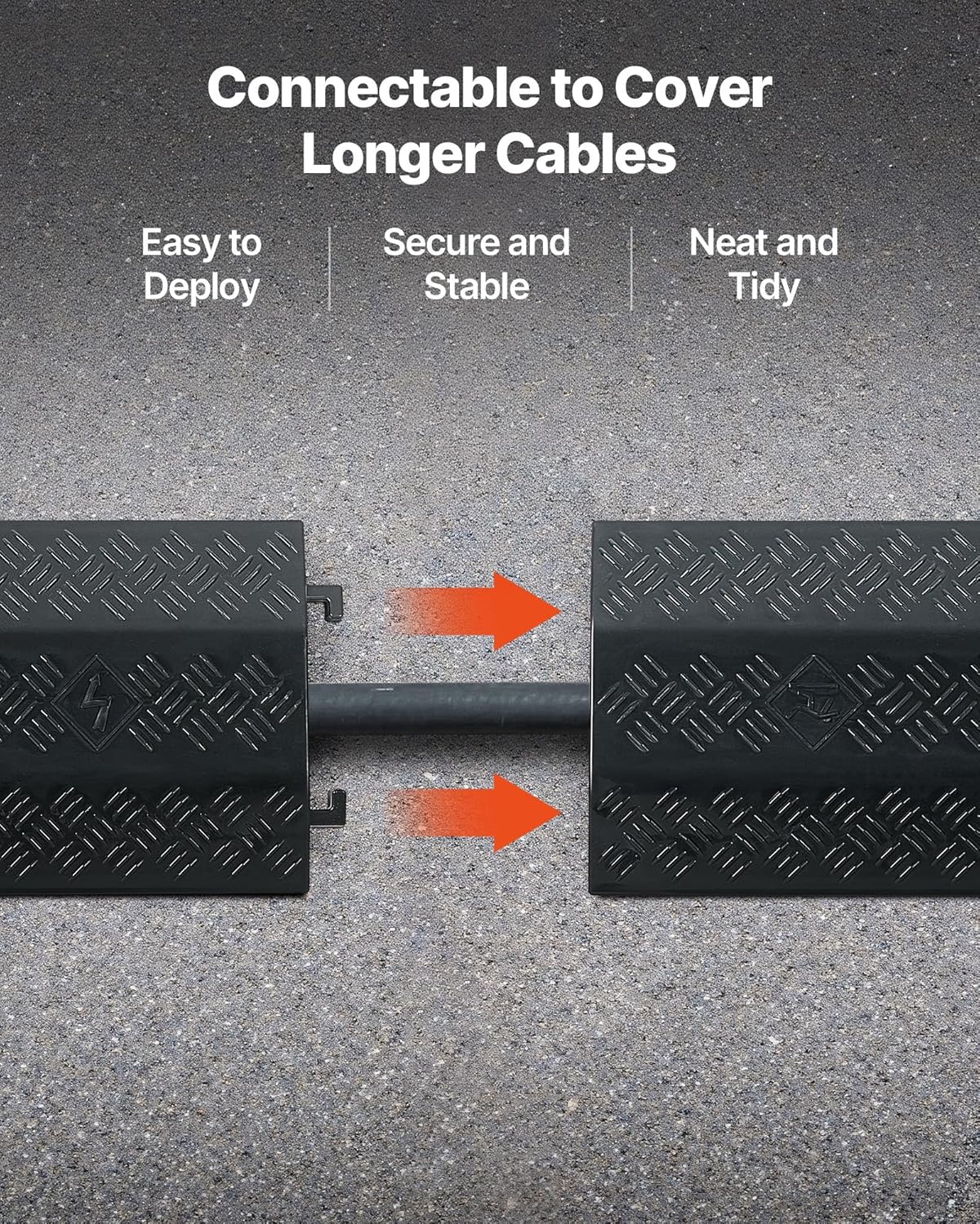 VEVOR 1 Pack Drop Over Cable Cover, 2 Channel Heavy Duty Cable Hose Protector Ramp, 38.3'' Floor Cord Cover, 17,500 lbs/Axle Load Capacity, for Traffic Areas, Indoor, Outdoor, Home, Office, Warehouse