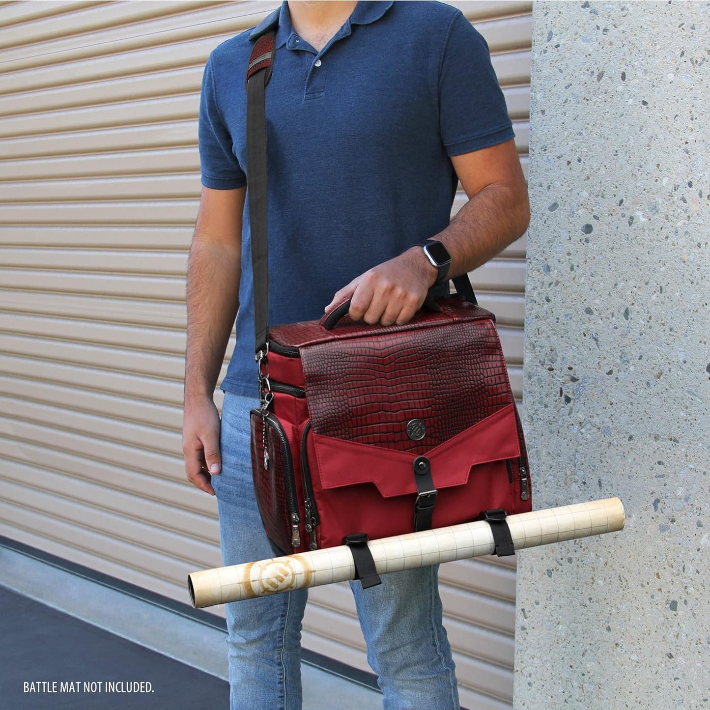 ENHANCE DND Bag - RPG Dungeons and Dragons Accessory Bag with Mini Storage, Mat Holder, Dice Pockets, Suitable for 4-8 Books, Red Dragon, Customizable