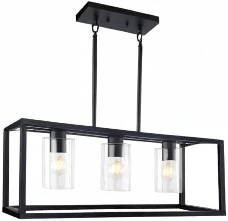 Kalium Chandeliers for Dining Room, 3 Light Dining Room Light Fixture Modern Metal Industrial Kitchen Lighting Fixtures Ceiling Easy Installation Pendant Lights for Bar Restaurant-E26 Socket, Black