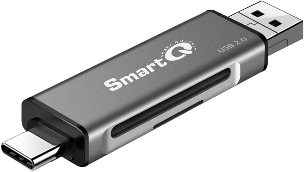 SmartQ C256 Micro SD Card Reader to USB Adapter USB-C and USB A USB Memory Card Reader USB 2.0 Super Speed for MicroSDXC, MicroSDHC, SD, SDXC, SDHC, SD Cards, Works for Windows, Mac OS X, Android
