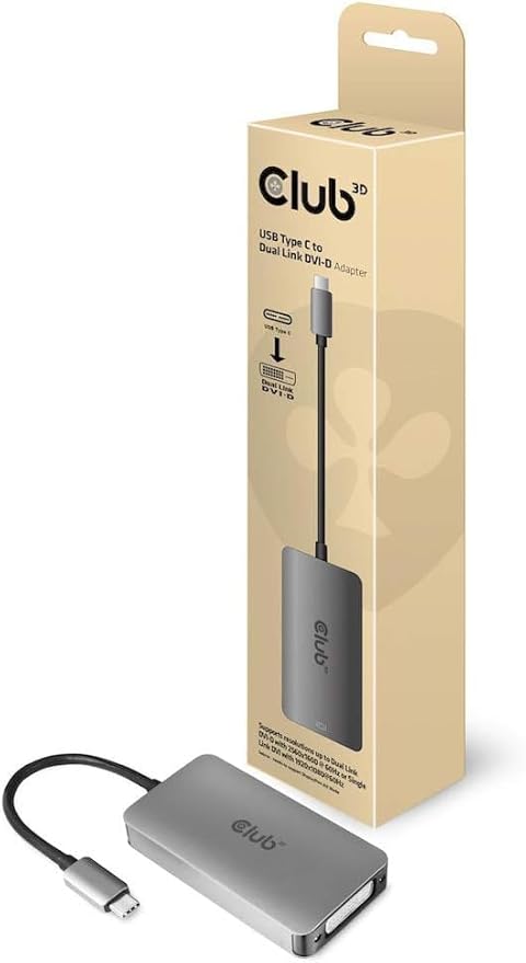 Club 3D CAC-1510 USB Type C to Dual Link DVI-D Cable Adapter Support 3840x2160@30hz, 2560x1600@60Hz HDCP Support M/F