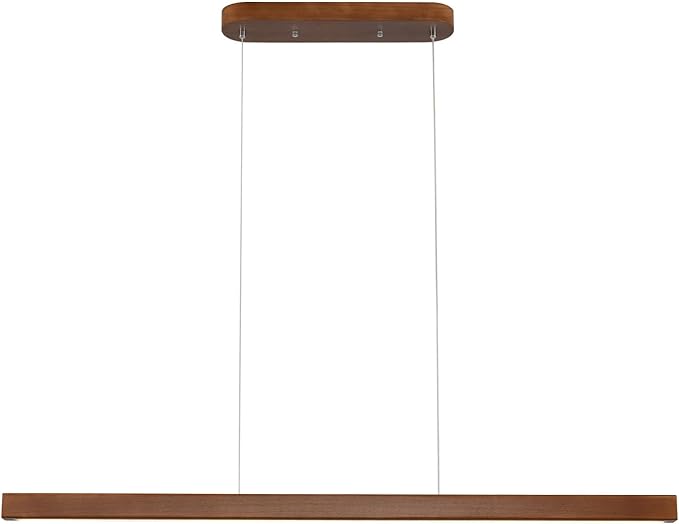 71" Wood Linear Pendant Light Modern LED Dimmable Ceiling Hanging Light Fixtures Wood Linear Chandeliers 40w for Dining Room Kitchen Island Pool Table Bar Walnut Color