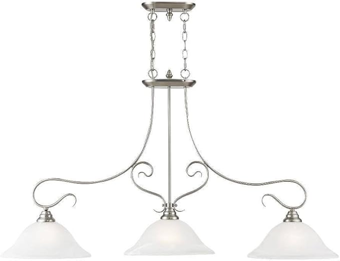 Livex Lighting 6108-91 Island Pendant with White Alabaster Glass Shades, Brushed Nickel, 27.00x49.50x13.00