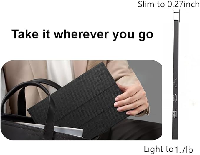 15.6" Portable Monitor, 1080P FHD IPS USB-C/HDMI Display, Ultra-Slim Second Screen for Laptop/Phone/PS5/Xbox, Plug & Play Travel Monitor