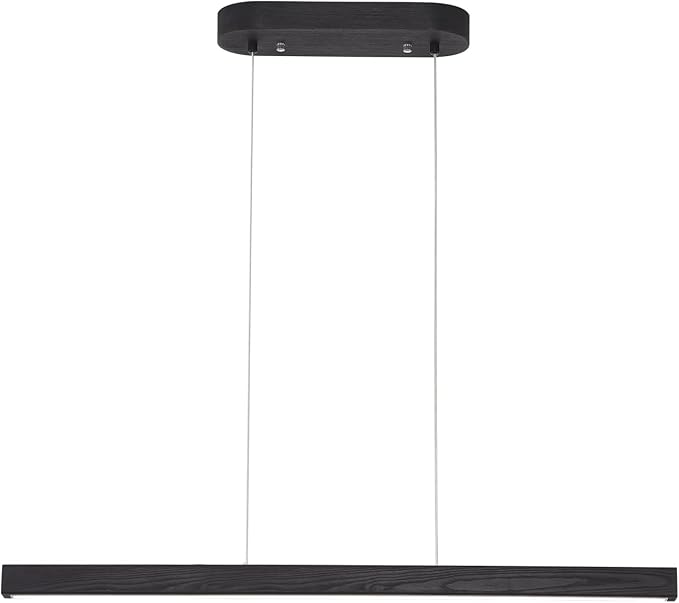 Black Wood Linear Pendant Light – Dimmable LED Chandelier with Remote, Modern Minimalist Lighting for Kitchen Islands, Dining Rooms & Pool Tables (Energy-Efficient 19W)