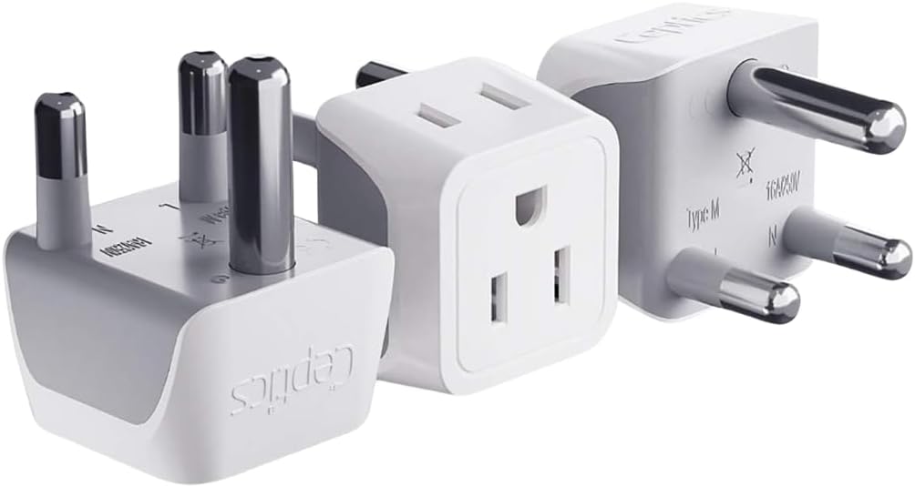 Ceptics South Africa, Namibia Travel Adapter Plug with Dual Usa Input - Type M - Ultra Compact - Safe Grounded Perfect for Cell Phones, Laptops, Camera Chargers and More 3 Pack (CT-10L)