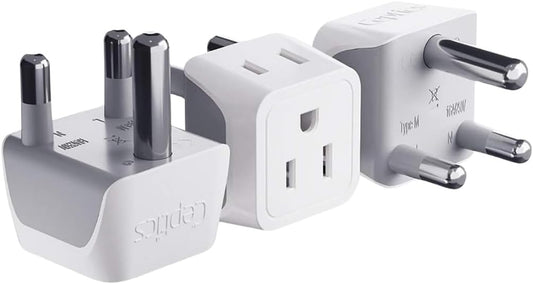Ceptics South Africa, Namibia Travel Adapter Plug with Dual Usa Input - Type M - Ultra Compact - Safe Grounded Perfect for Cell Phones, Laptops, Camera Chargers and More 3 Pack (CT-10L)