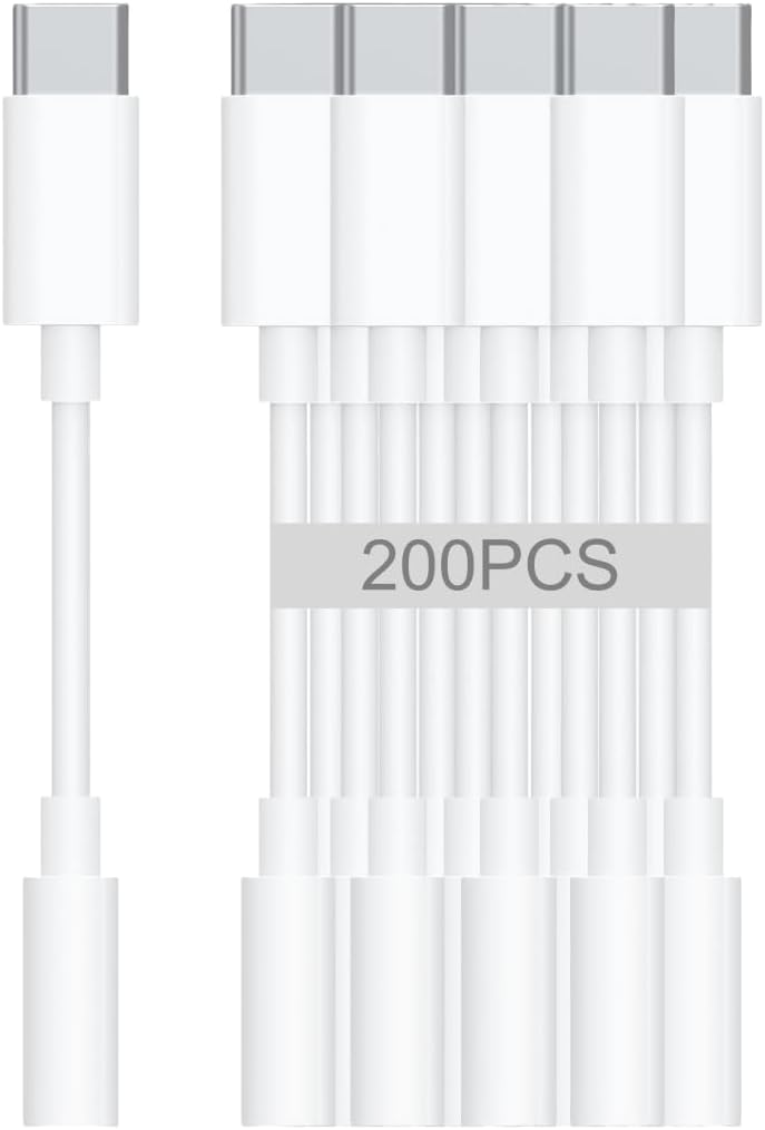 USB-C to 3.5mm Audio Headphone Adapter - HiFi 200 Pack Compatible with Apple iPhone 16 15 Samsung Galaxy S25 S24 S23 S22 S21 Plus Pro Max Ultra Pixel iPad - Type C to Aux Cord Jack Dongle Adapter