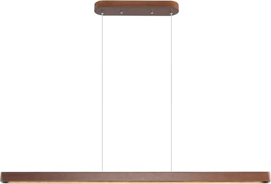 39" Wood Linear Pendant Light FixtureDimmable LED Kitchen Island Lighting with Remote, Adjustable Hanging Chandelier for Dining Room Bar Pool Table 36W Modern Farmhouse Fixture Walnut Color