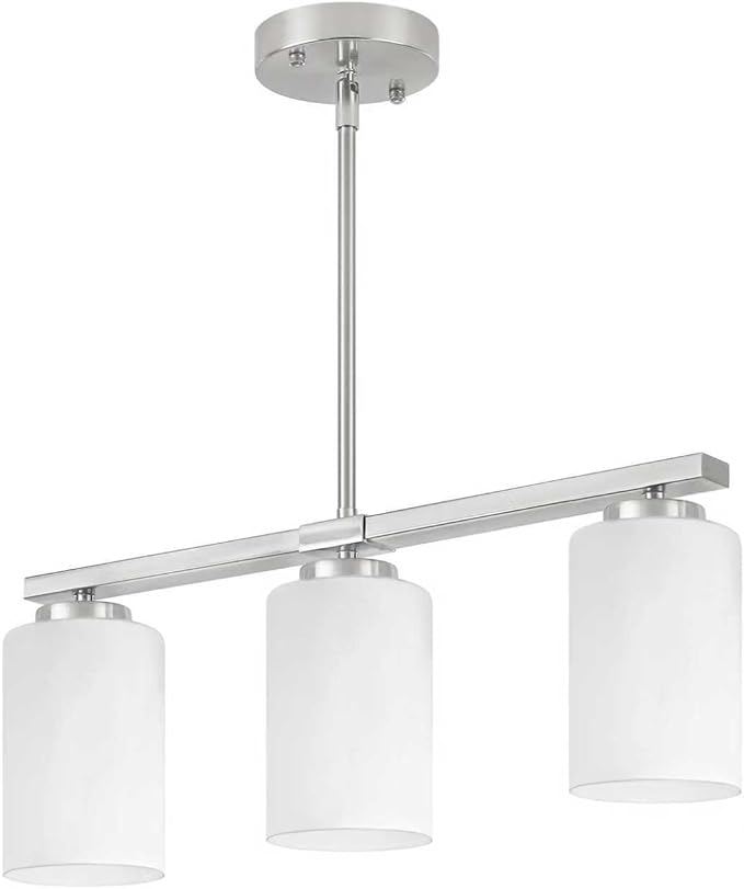 3-Light Kitchen Island Lighting, Brushed Nickel Dining Room Light Fixtures Over Table, Modern Farmhouse Chandeliers with Milky Glass Shade Pendant Light for Dining Room Kitchen Island
