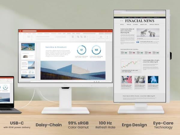 BenQ GW2486TC Office USB hub Monitor 24" 1080p | Coding Mode | IPS | Eye-Care Tech | Adaptive Brightness | Height Adjustable | White Monitor | Noice-Cancelling Mic | Daisy Chain | USB-C