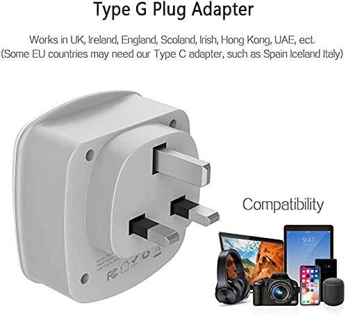 TESSAN US to UK Plug Adapter, Type G Travel Adaptor with 2 USB 2 Electrical Outlets, UK Power Adapter for USA to Ireland England London Scotland British Dubai Kenya Hong Kong Qatar, 2-Pack