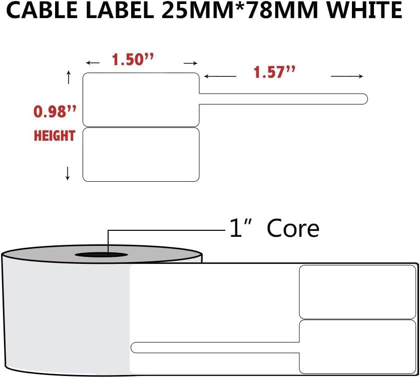 100 Pcs Cable Labels - Waterproof Wire Cord Labels, Tear Resistant Wire Label, Self Adhesive Cord Organizing Label, for Cable Management, Compatible with PUQU AQ20 Label Makers(White) 25x78mm