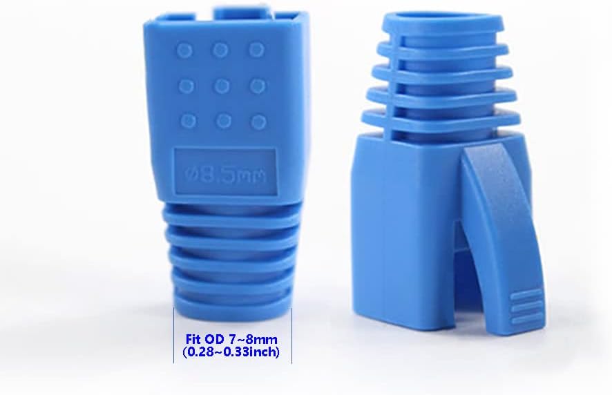 50 Pcs Cat7 Cat7A Cat8 Strain Relief Boot, RJ45 Plug Connector Cover Modular Network Plug Connector Cap Cable Connector Boots, Blue