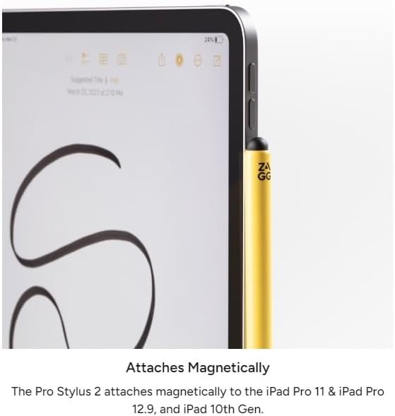 ZAGG Pro Stylus 2 with Active & Capacitive Tips, Palm Rejection, Tilt Recognition, Bluetooth Pairing, Compatible w/iPad Pro 11/12.9 (3,4, & 5 Gen)/Air 10.9/iPad 10.2/9.7/Mini 5/ iPad Air (M2) - Yellow